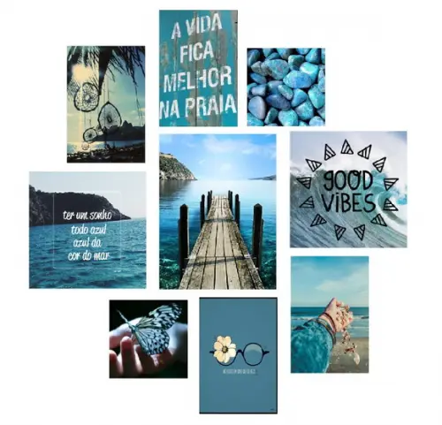 Kit com 9 Placas decorativas mar good vibes em mdf