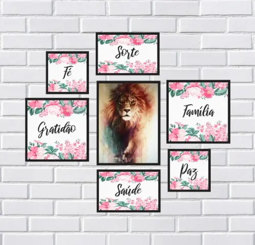 kit com 7 Placas decorativas leão de Judá fé gratidão mdf