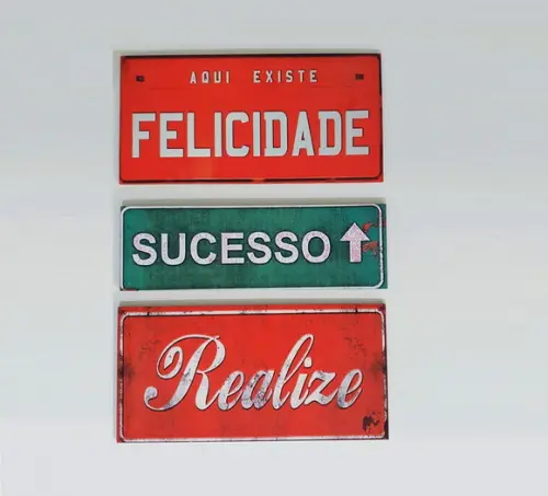 kit com 3 Placas decorativas love amor felicidade em mdf