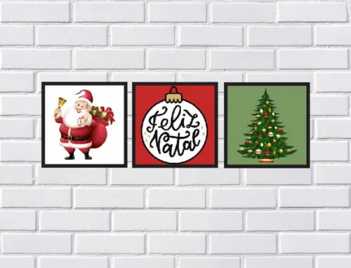 Kit com 3 Placa Decorativa Feliz Natal 20x20