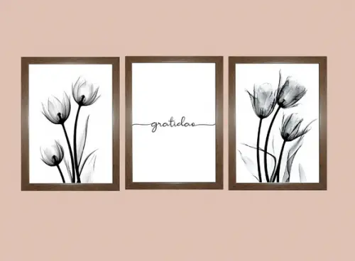 kit com 3 Placas decorativas gratidão flores em Mdf 30x40
