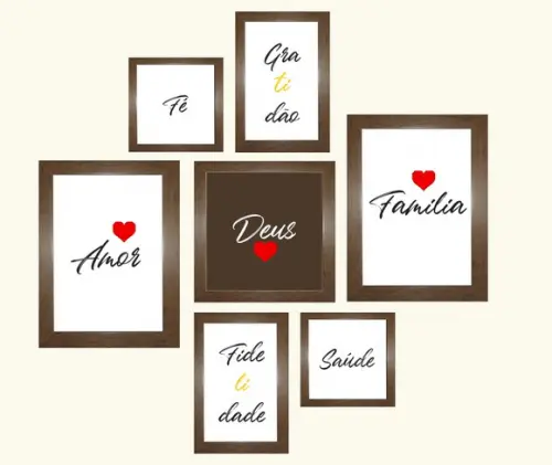 Kit com 7 Placas decorativas Deus Família gratidão em mdf