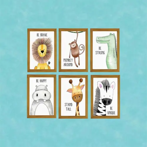 kit 6 Placas decorativas safari infantil em Mdf 30x40cm