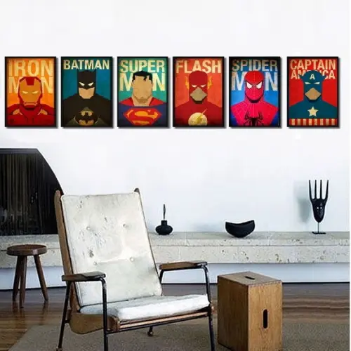 kit com 6 Placas decorativas super heróis em Mdf 20x30
