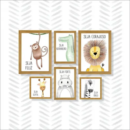kit com 6 Placas decorativas infantil safári em mdf