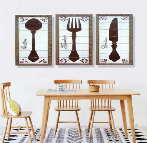 kit com 3 Placas decorativas cozinha talheres 30x40cm
