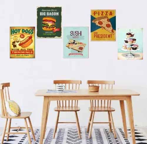 kit com 5 Placas decorativas pizza hot dog 30x40cm