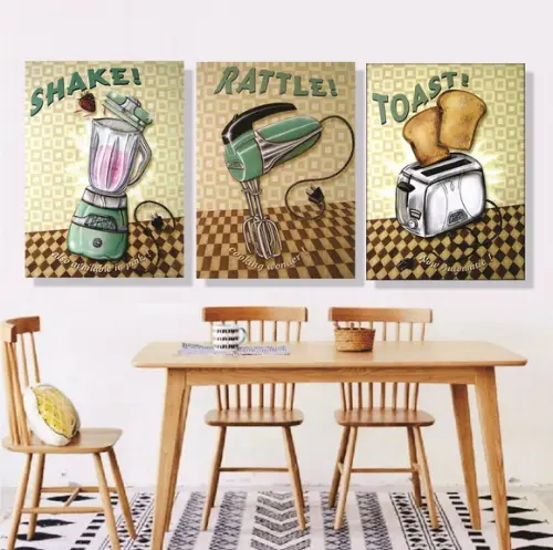 kit com 3 Placas decorativas utensílios cozinha 30x40cm