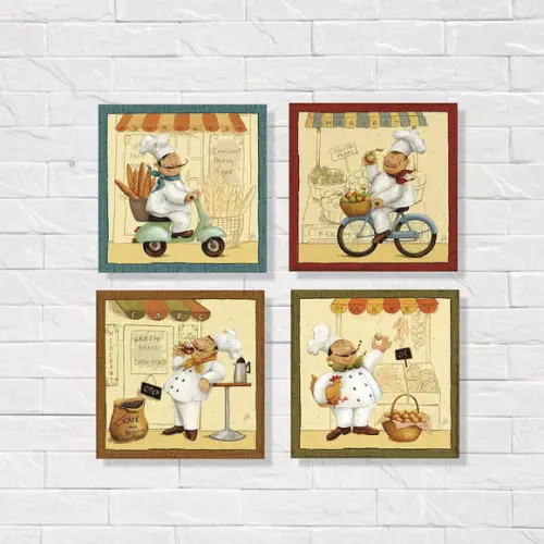kit com 4 Placas decorativas cozinheiro em Mdf 30x30cm
