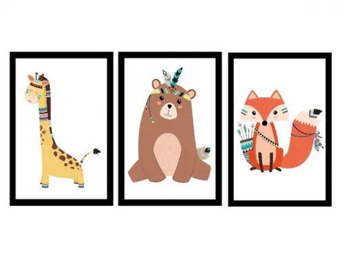 kit com 3 Placas decorativas safari infantil em MDF