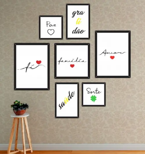 kit com 7 Placas decorativas fé família amor em mdf
