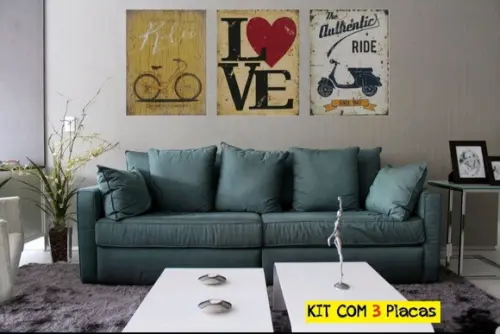 kit com 3 Placa Decorativa love bike 20x30cm