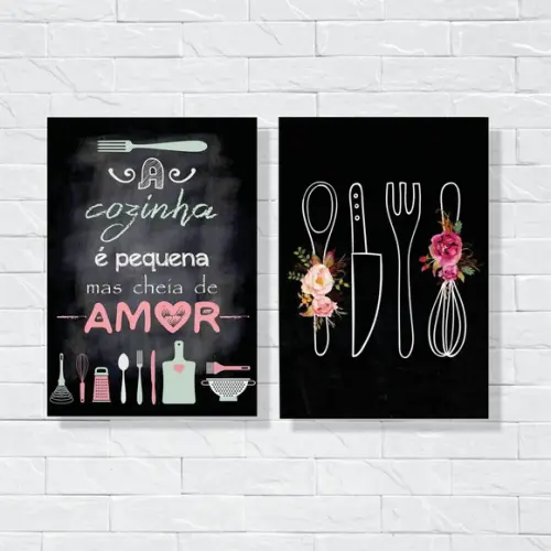 kit com 2 Placas decorativas cozinha quadro de giz em mdf
