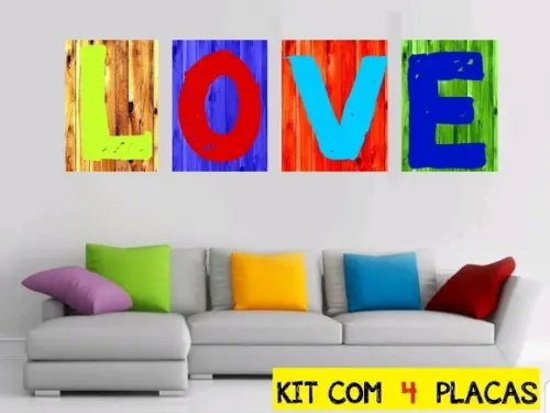 kit com 4 Placas Decorativas love colorido 20x30cm