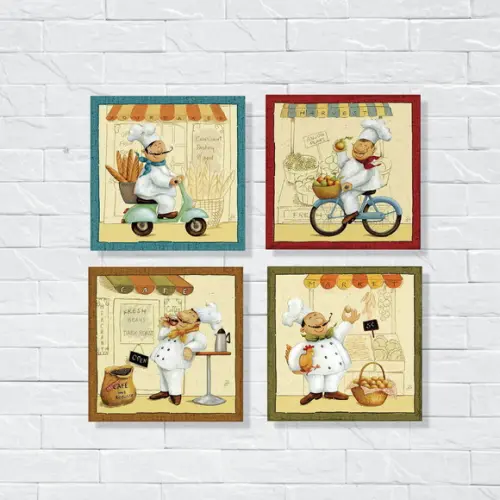 kit 4 Placas decorativas cozinha cozinheiro em MDF 20x20cm