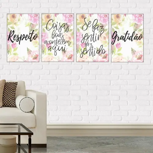 kit com 4 Placas decorativas respeito gratidão frases em mdf