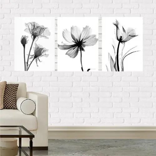 kit com 3 Placas Decorativas flores sombra em MDF