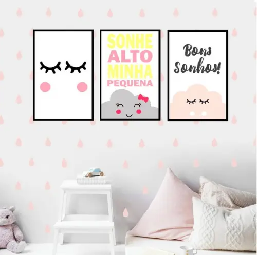 kit com 3 Placas decorativas sonhe alto minha pequena MDF