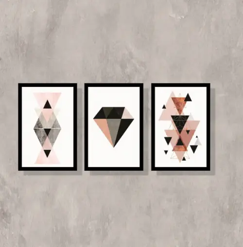 Placas decorativas imagens geométricas diamante rosa em MDF