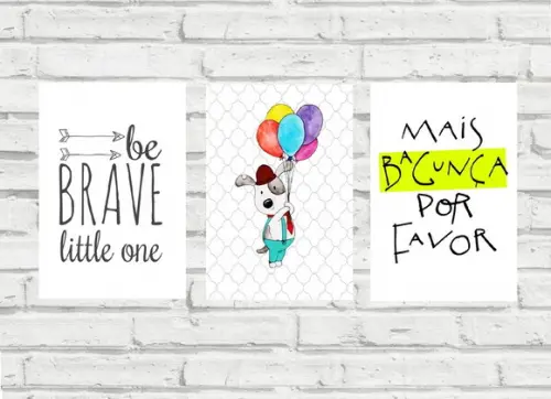 kit com 3 Placas decorativas infantil be brave em mdf