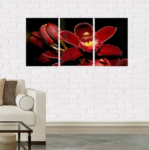 kit com 3 Placas Decorativas orquídea vermelha em mdf