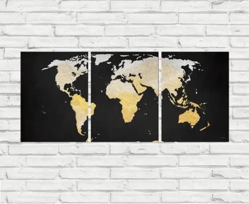 kit com 3 Placas decorativas mosaico mapa mundi em MDF