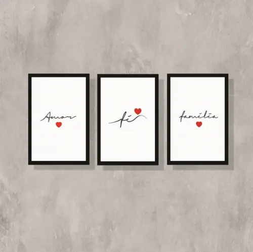Placas decorativas amor fé família em mdf borda preta