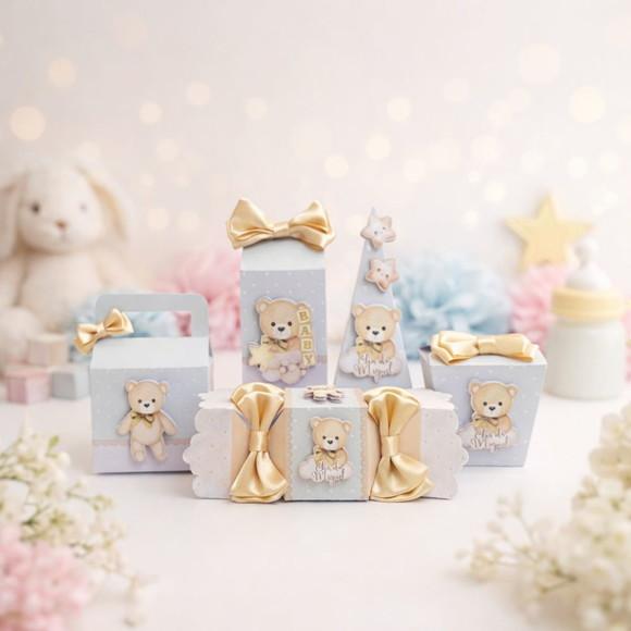 Kit Festa Chá de Bebê Ursinho Personalizado - 20 Peças