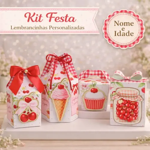 Kit Festa Cerejinha 3d Personalizado Nome e Idade - 15 Peças