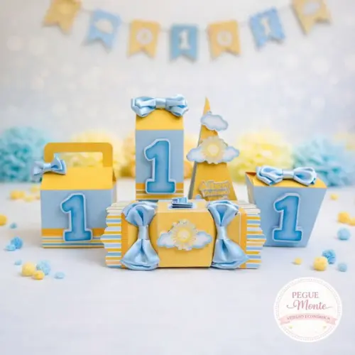 Kit Festa Minha 1ª Volta ao Sol Menino 20 Peças Lembrancinha