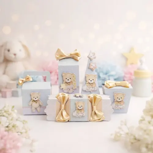 Kit Festa Chá de Bebê Ursinho Personalizado - 20 Peças