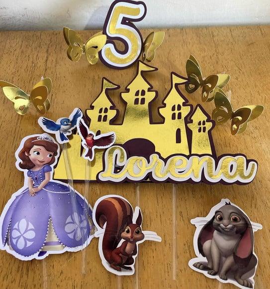 Kit topper de bolo + 20 toppers de docinhos Princesa Sofia