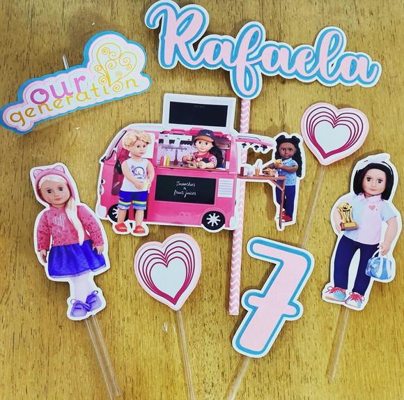 Kit topper de bolo + 20 toppers de docinhos Our Generation