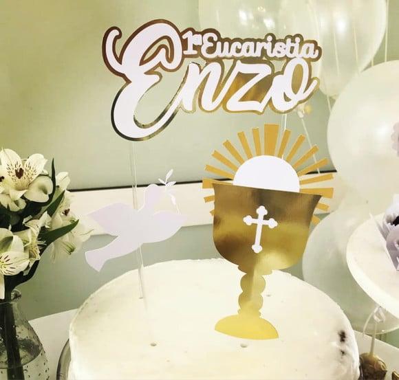 Kit Topper de Bolo + 20 Toppers Docinhos Primeira Comunhão