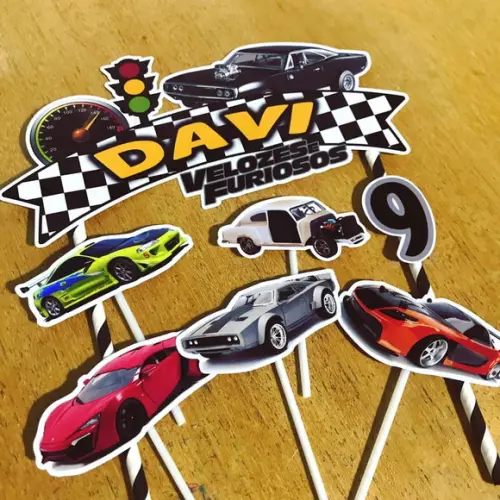 Kit topper de bolo + 20 toppers docinhos Velozes e Furiosos