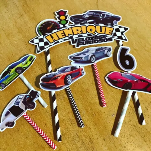 Kit topper de bolo + 20 toppers docinhos Velozes e Furiosos