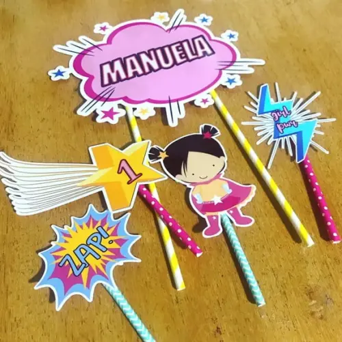 Kit Topper de bolo + Bandeirola Girl Power
