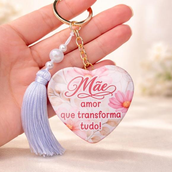 Chaveiro Dia das Mães Coração com Tassel e Pérolas com Card (
