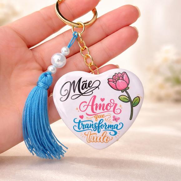Chaveiro Dia das Mães Coração com Tassel e Pérolas com Card (