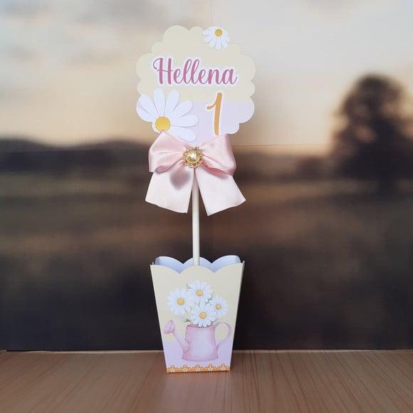 Centro de Mesa Cachepô 8un Personalizado Luxo Margaridas
