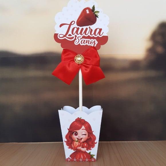 Centro de Mesa Cachepô 8un Personalizado Luxo Moranguinha