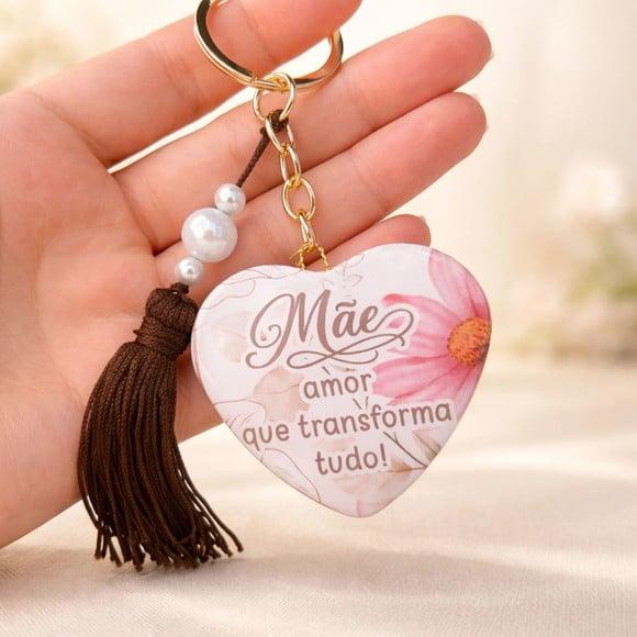 Chaveiro Dia das Mães Coração com Tassel e Pérolas com Card (