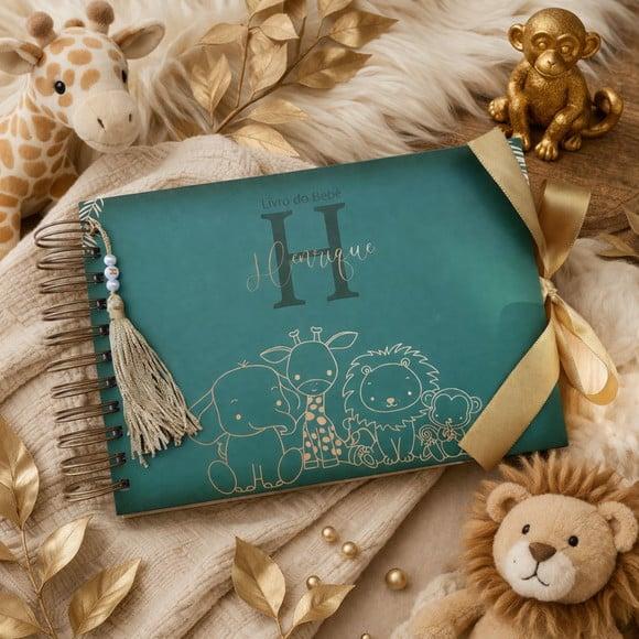Livro do Bebê Safari Luxo Personalizado A5 Horizontal (Qualquer