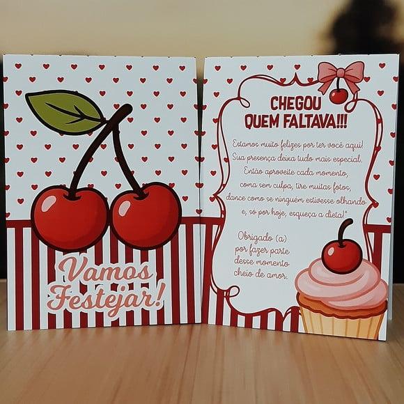Plaquinha de Mesa Cerejinha Kit 10 Personalizada
