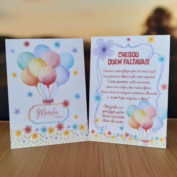 Plaquinha de Mesa Flores e Balões Kit 10 Personalizada
