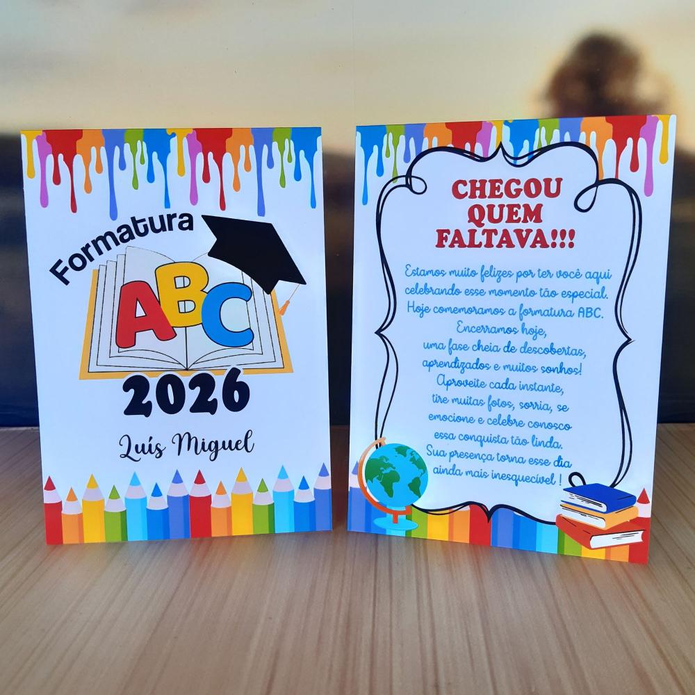 Plaquinha de Mesa Formatura ABC Kit 10 Personalizada