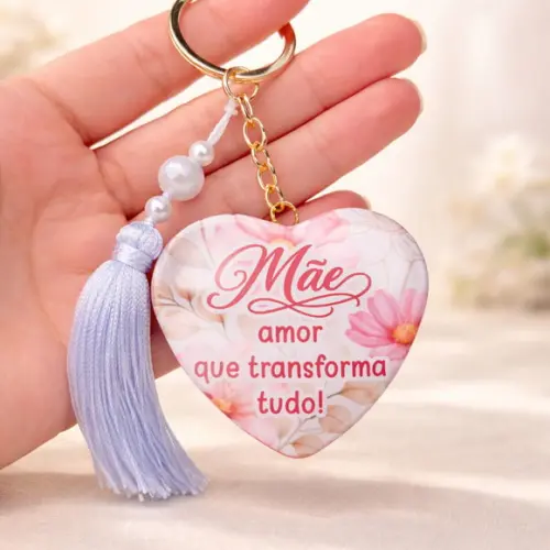 Chaveiro Dia das Mães Coração com Tassel e Pérolas com Card (