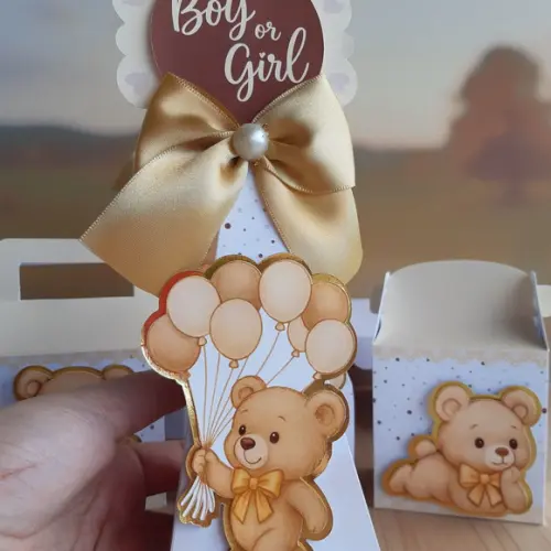Lembrancinha Chá Revelação Ursinho Dourado Luxo 20 un Person