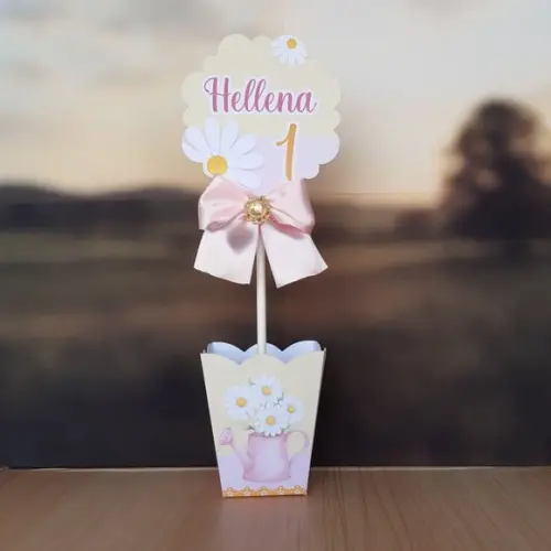 Centro de Mesa Cachepô 8un Personalizado Luxo Margaridas