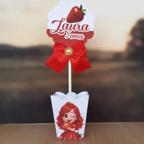 Centro de Mesa Cachepô 8un Personalizado Luxo Moranguinha